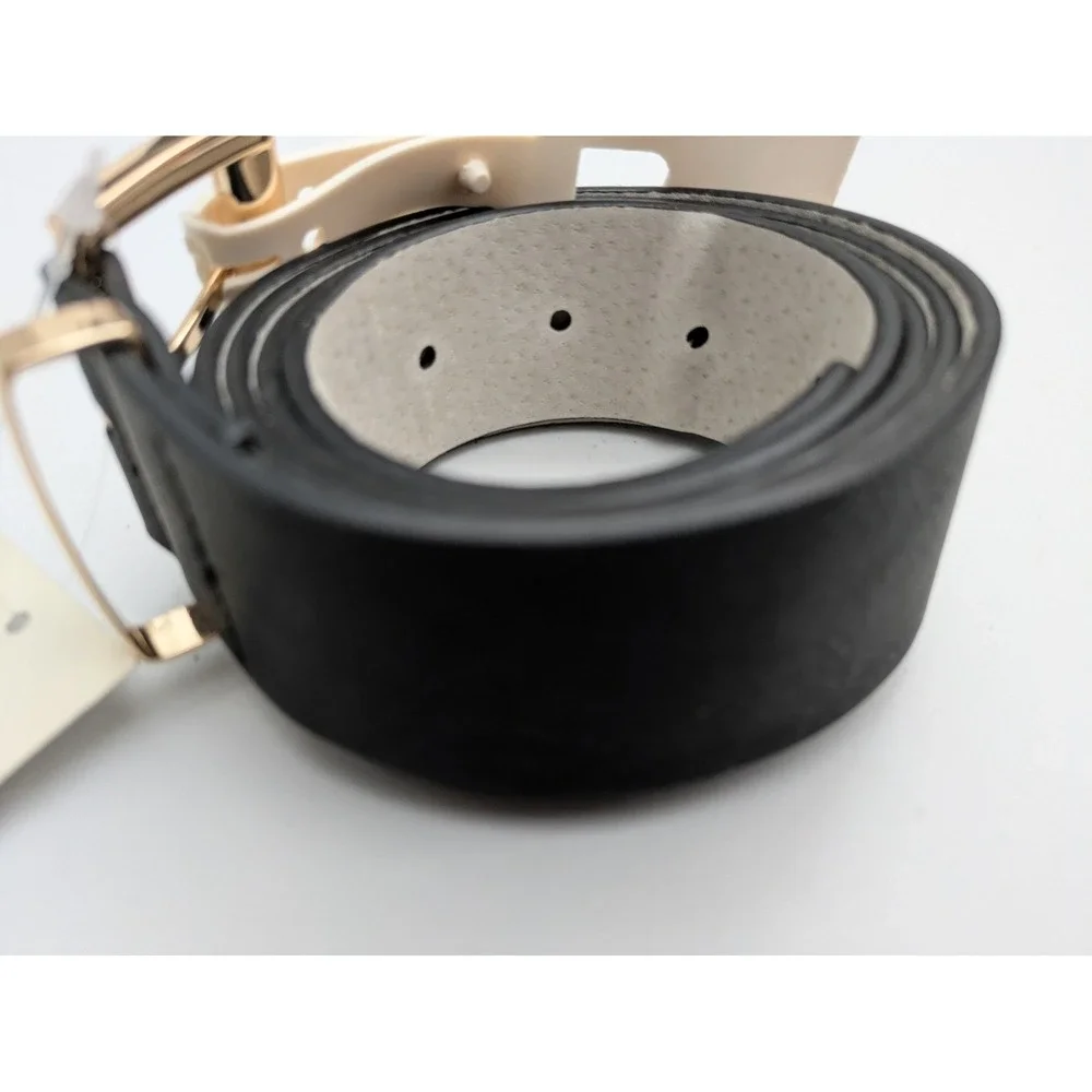 On 34th Square Buckle Faux Leather Belt Womens Size X-Large Black‎ NWT $48